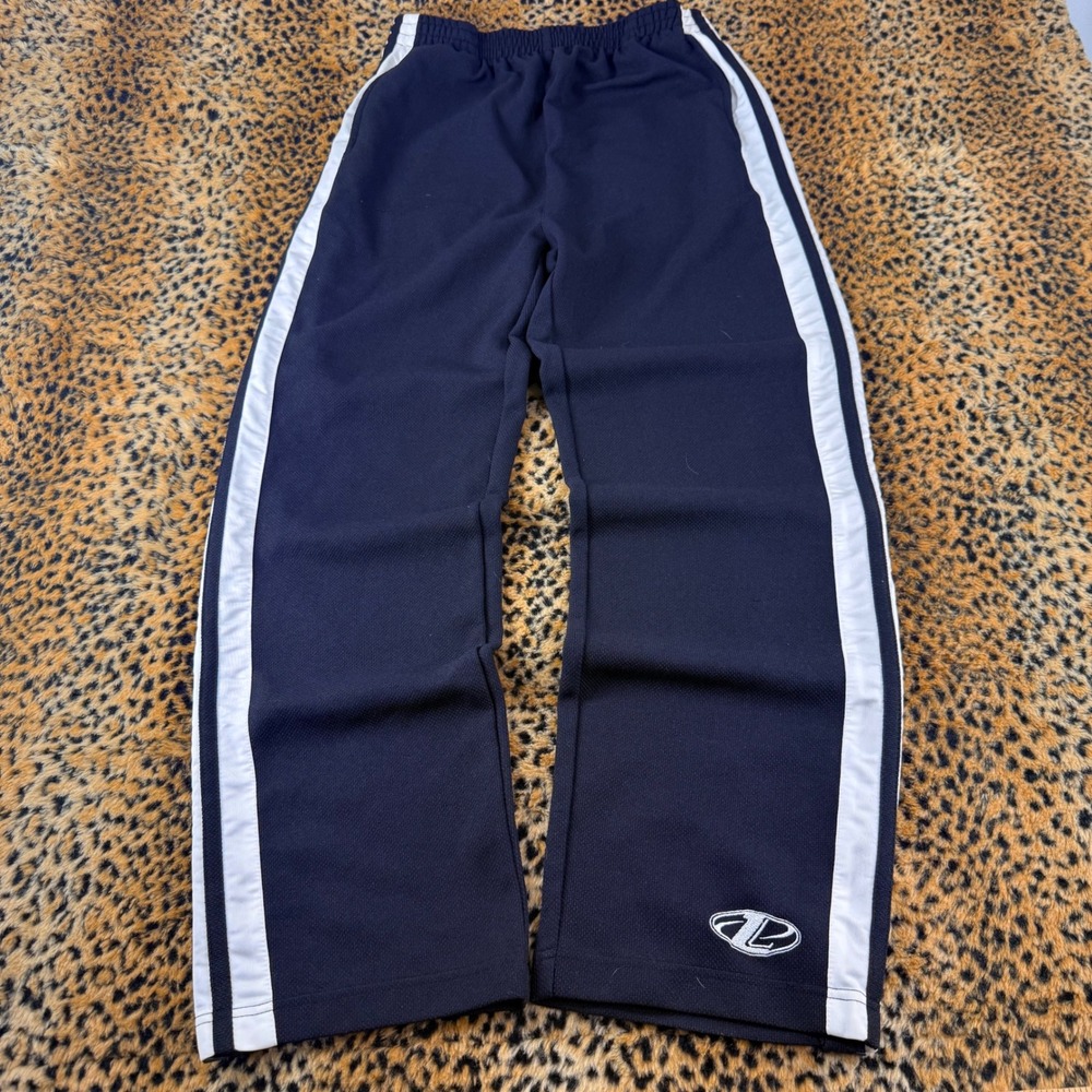 2000s Baggy Logo Athletic Breakaway Track Pants Navy Blue Side Snap Mens Medium